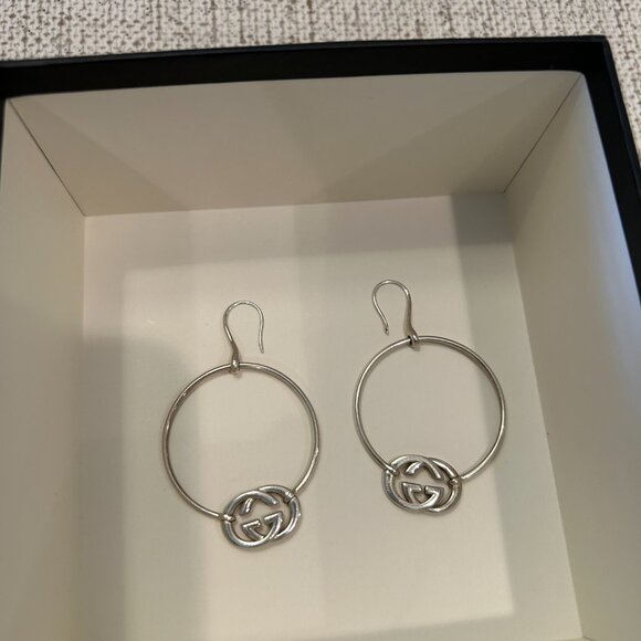 Gucci Brit Authentic Stainless Steel GG Circle Earrings - Picture 8 of 8